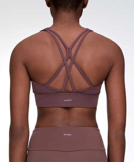 Oysho Medium-support Sports Bra With Cups Washed Mahogany | 025176PTW