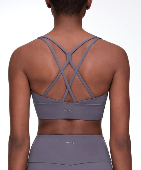 Oysho Medium-support Sports Bra With Cups Purple-grey | 083167DVQ