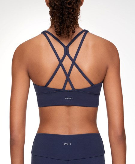 Oysho Medium-support Sports Bra With Cups Ciemny Niebieskie | 089256YEI