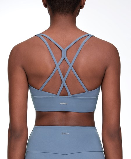 Oysho Medium-support Sports Bra With Cups Mid-blue | 123806NWA