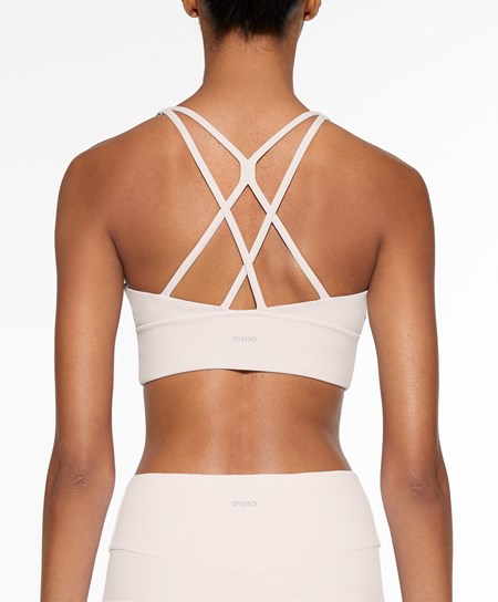 Oysho Medium-support Sports Bra With Cups Ivory Ecru | 405876AZH