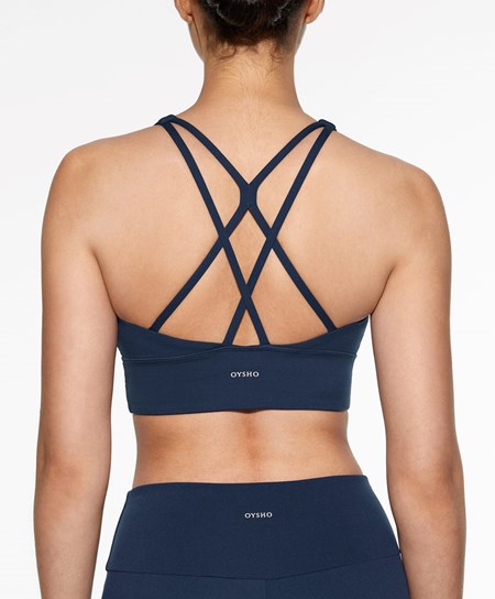 Oysho Medium-support Sports Bra With Cups Granatowe Niebieskie | 574103JUF
