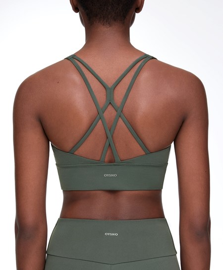 Oysho Medium-support Sports Bra With Cups Zielone | 719403FLB