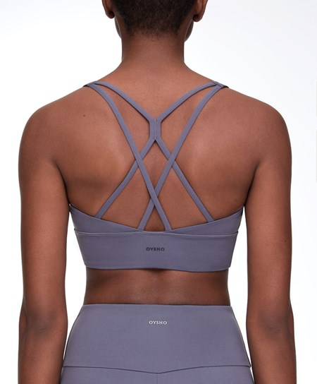 Oysho Medium-support Sports Bra With Cups Niebieskie | 965781CYE