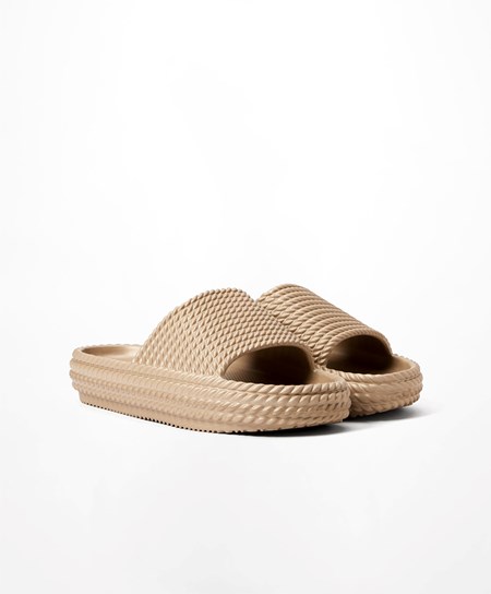 Oysho Metallic Braided Platformie Slides Złote | 867349LUA