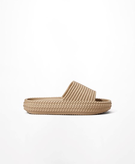 Oysho Metallic Braided Platformie Slides Złote | 912380HGX