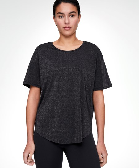 Oysho Metallic Thread Krótkie-sleeved T-shirt Czarne | 730594JCT