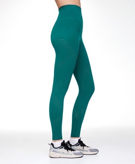 Oysho Microperforated 65cm Compressive Leggings Zielone | 931087HGX