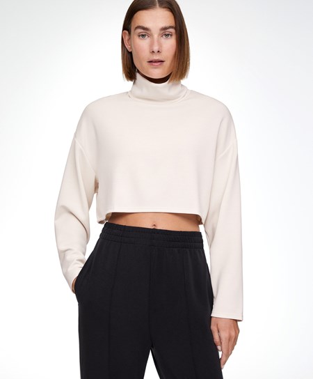 Oysho Modal Roll-neck Crop Sweatshirt Stone | 843029BTS