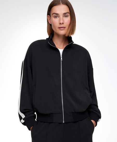 Oysho Modal Side Band Jacket Czarne | 908253YFZ