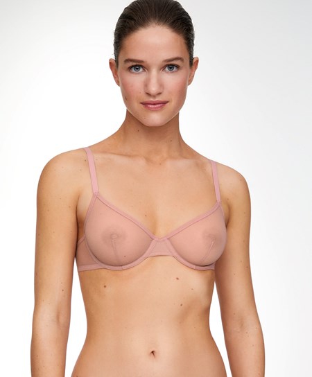 Oysho Non-padded Underwired Klasyczne Bra In Tulle Mid Dusty Rosette | 621795DHZ