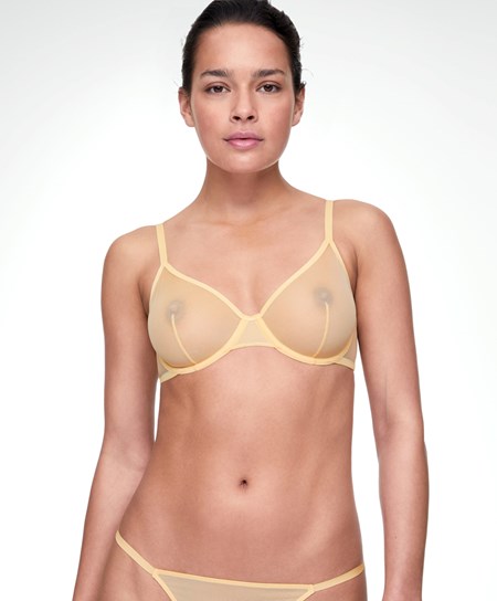 Oysho Non-padded Underwired Klasyczne Bra In Tulle Żółte | 657948EYD
