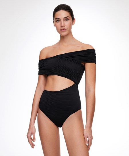 Oysho Off-shoulder Crossover Trikini Czarne | 432169OHZ