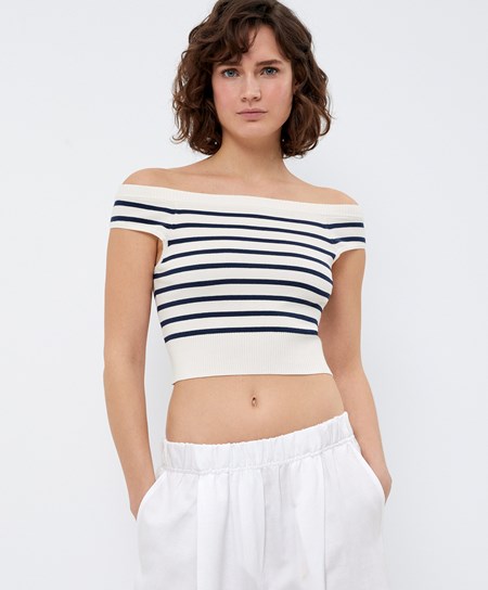 Oysho Off-shoulder Knit Top Cream-white | 317406GJL
