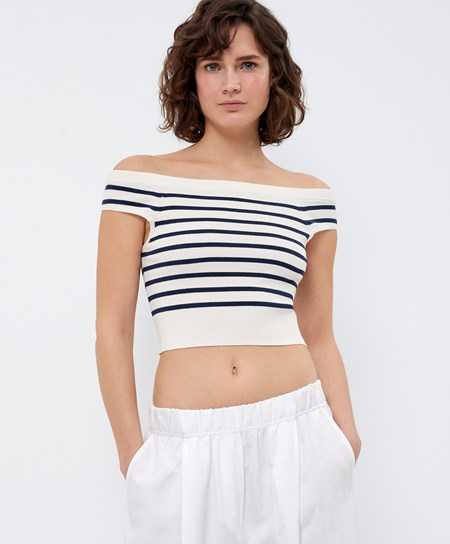 Oysho Off-shoulder Knit Top Cream-white | 956270CPM