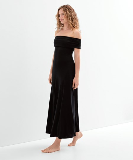 Oysho Off-shoulder Sukienki Czarne | 486705VJT