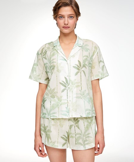 Oysho Palm Tree 100% Bawełniane Krótkie-sleeved Shirt Grass | 274509LFX