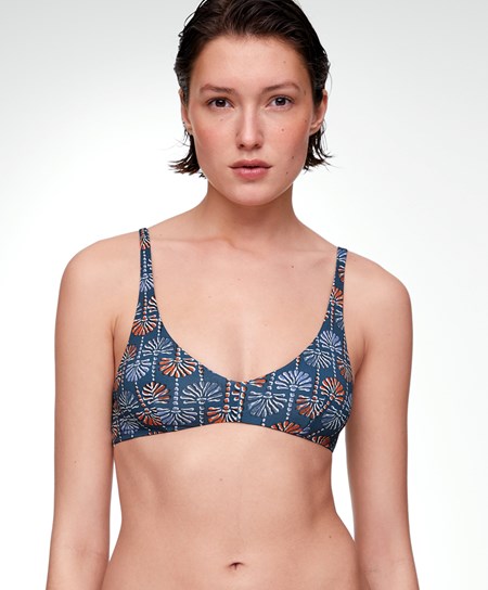 Oysho Palm Tree Halter Bikini Top Ciemny Niebieskie | 081925AJY