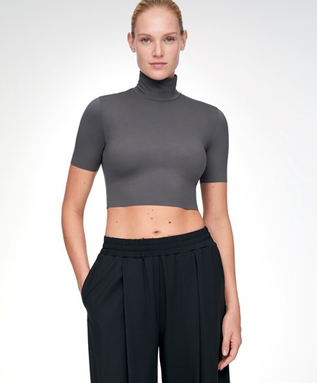 Oysho Perfect-adapt Crop Top With Raised Neck Ciemny Szare | 406857HCK