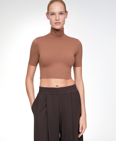 Oysho Perfect-adapt Crop Top With Raised Neck Miedź | 892714ZOD