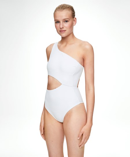 Oysho Piqué Asymmetric Trikini Białe | 273506RQL