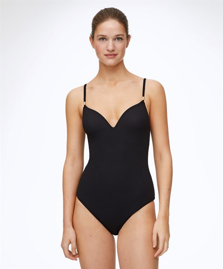 Oysho Piqué Triangle Swimsuit Czarne | 130869ACE