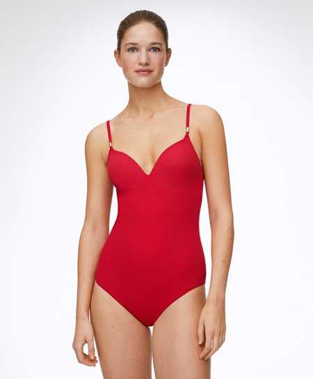 Oysho Piqué Triangle Swimsuit Czerwone | 374809ZQH