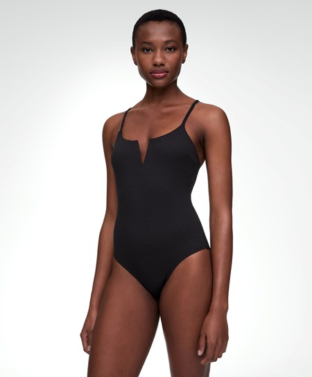 Oysho Piqué V-neck Swimsuit Czarne | 065379OPI