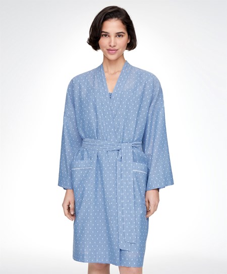 Oysho Plumeti Dressing Gown Niebieskie | 530461UEP