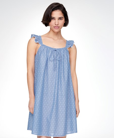 Oysho Plumeti Krótkie Nightdress Niebieskie | 893420OBW