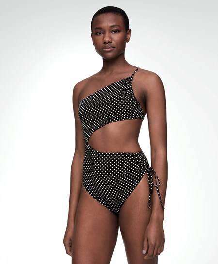 Oysho Polka Dot Asymmetric Trikini Czarne | 375412GVX