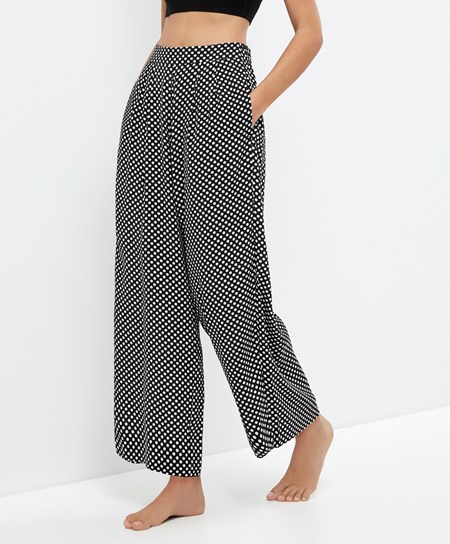 Oysho Polka Dot Szerokie-leg Trousers Czarne | 829037IJL