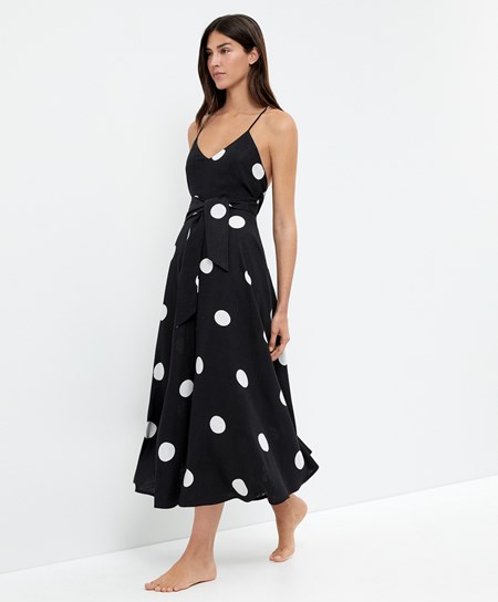 Oysho Polka Dot Z Paskami Midi Sukienki Czarne | 678041ICU