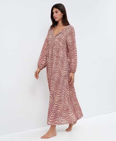 Oysho Printed 100% Bawełniane Tunic Sukienki Bordowe | 203569PQC