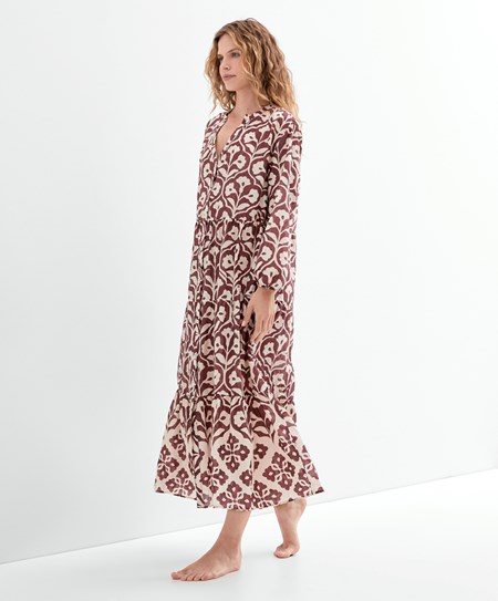 Oysho Printed 100% Bawełniane Tunic Sukienki Czekolada | 693072UME