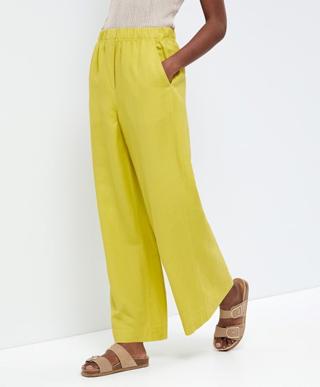 Oysho Prosty Cut Linen Trousers Lime | 976852VGP