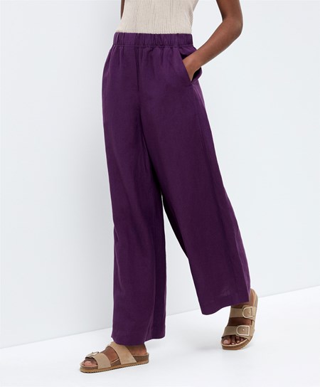 Oysho Prosty Cut Linen Trousers Plum | 129067FWG