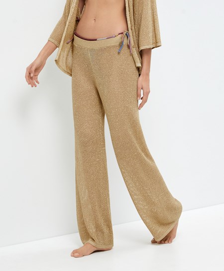 Oysho Prosty Fit Knit Trousers Złote | 318697HKA