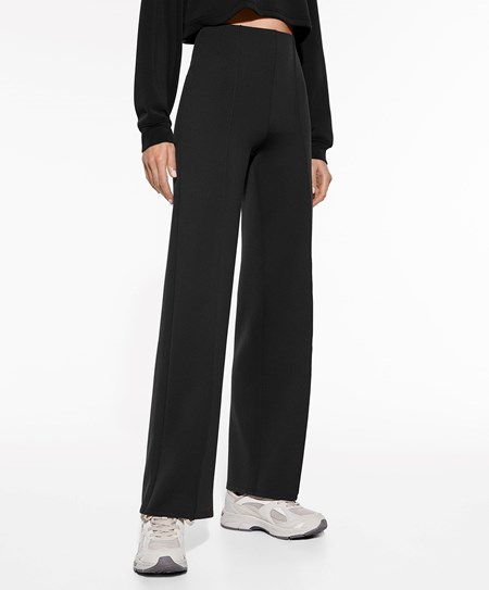 Oysho Prosty Trousers In High-strength Fabric Czarne | 978352ALR