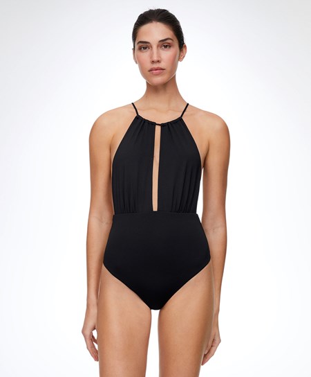 Oysho Ruched Halter Swimsuit Czarne | 940367ASY