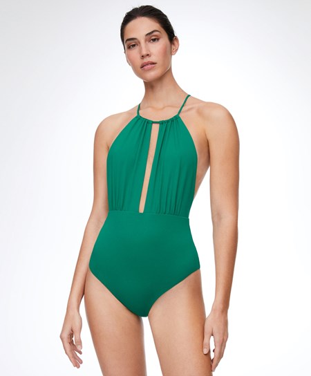 Oysho Ruched Halter Swimsuit Zielone | 364897MZP
