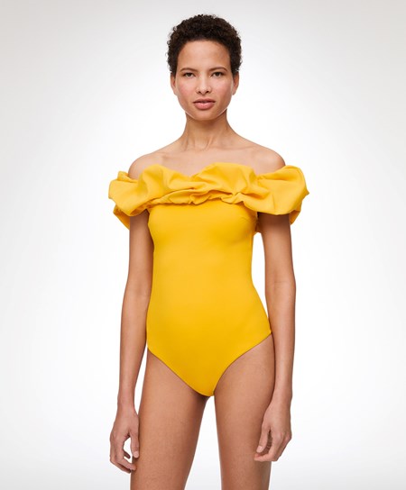 Oysho Ruffle Bandeau Swimsuit Mid-yellow | 406819UMK