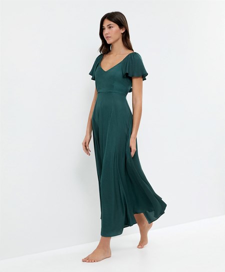 Oysho Satin Midi Sukienki With Open Back Zielone | 875319UOL