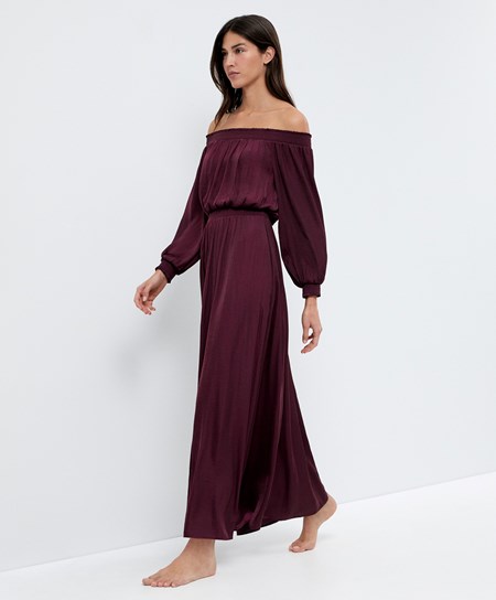 Oysho Satin Off-shoulder Long Sukienki Aubergine | 615830SHK