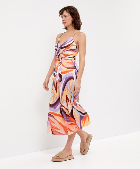 Oysho Satin Printed Z Paskami Long Sukienki Jasny Fioletowe | 106847ISR