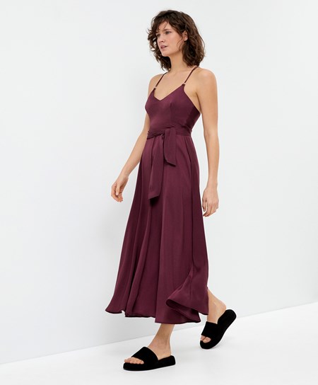 Oysho Satin Z Paskami Midi Sukienki Bordowe | 074296JVE