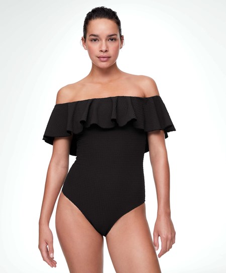 Oysho Seersucker Bandeau Swimsuit Czarne | 197068OVM