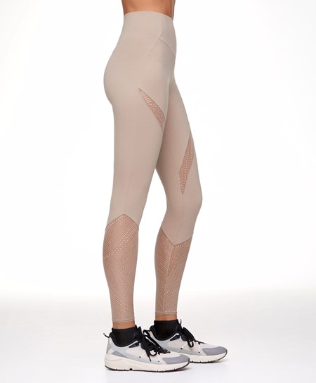 Oysho Semi-sheer Dotted 65cm Compressive Leggings Mocha | 364901SLH