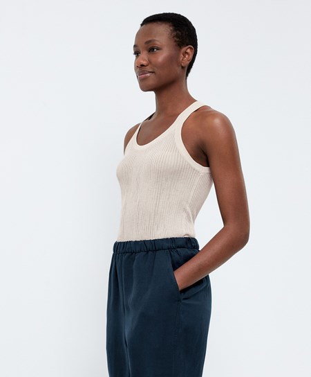 Oysho Semi-sheer Knit Vest Top Pale Sand | 941652IRM