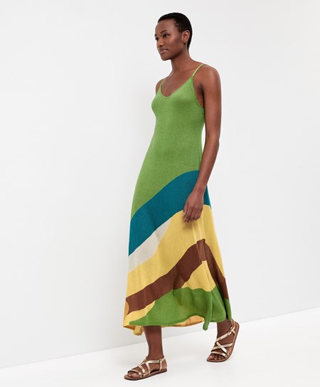 Oysho Shiny Knit Z Paskami Midi Sukienki Zielone | 874612RIU